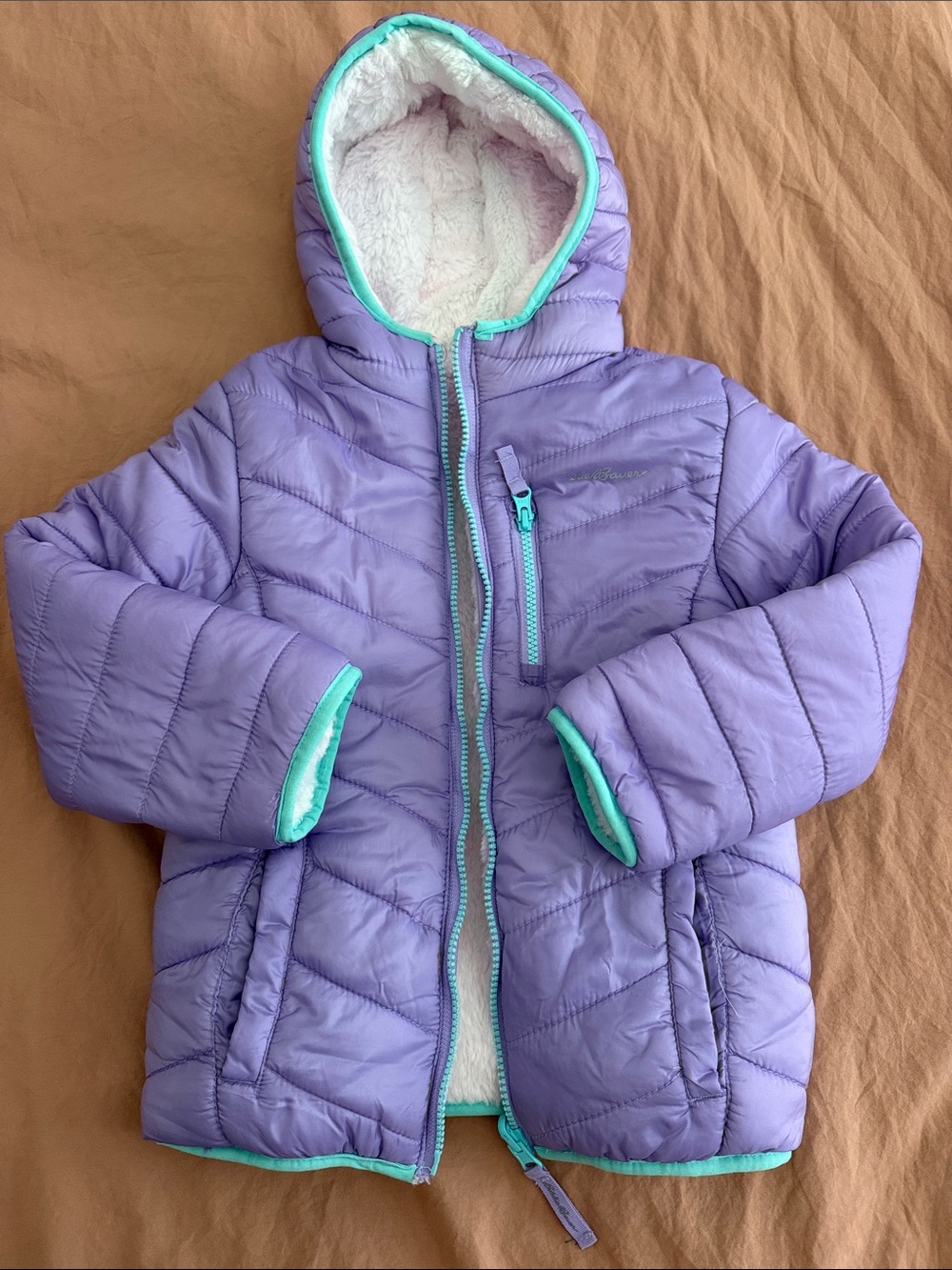 ✨EDDIE BAUER KIDS XS REVERSIBLE HOODED PURE PUFFER JACKET✨